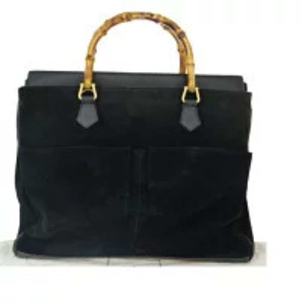 Gucci Bamboo Suede Leather Handbag Black